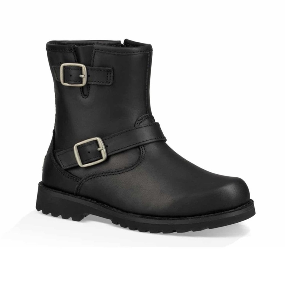 UGG Harwell Buckle Leather Moto Biker Boots Black Shoes Unisex Sz 10
